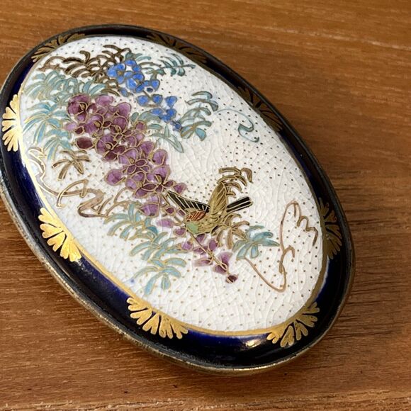 Antique Rare Victorian Floral Enamel Gold Gilded Belt Buckle Ornate On Brass main image 7